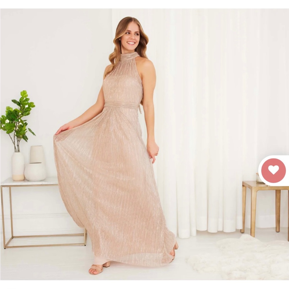 Adrianna Papell Metallic Halter Gown